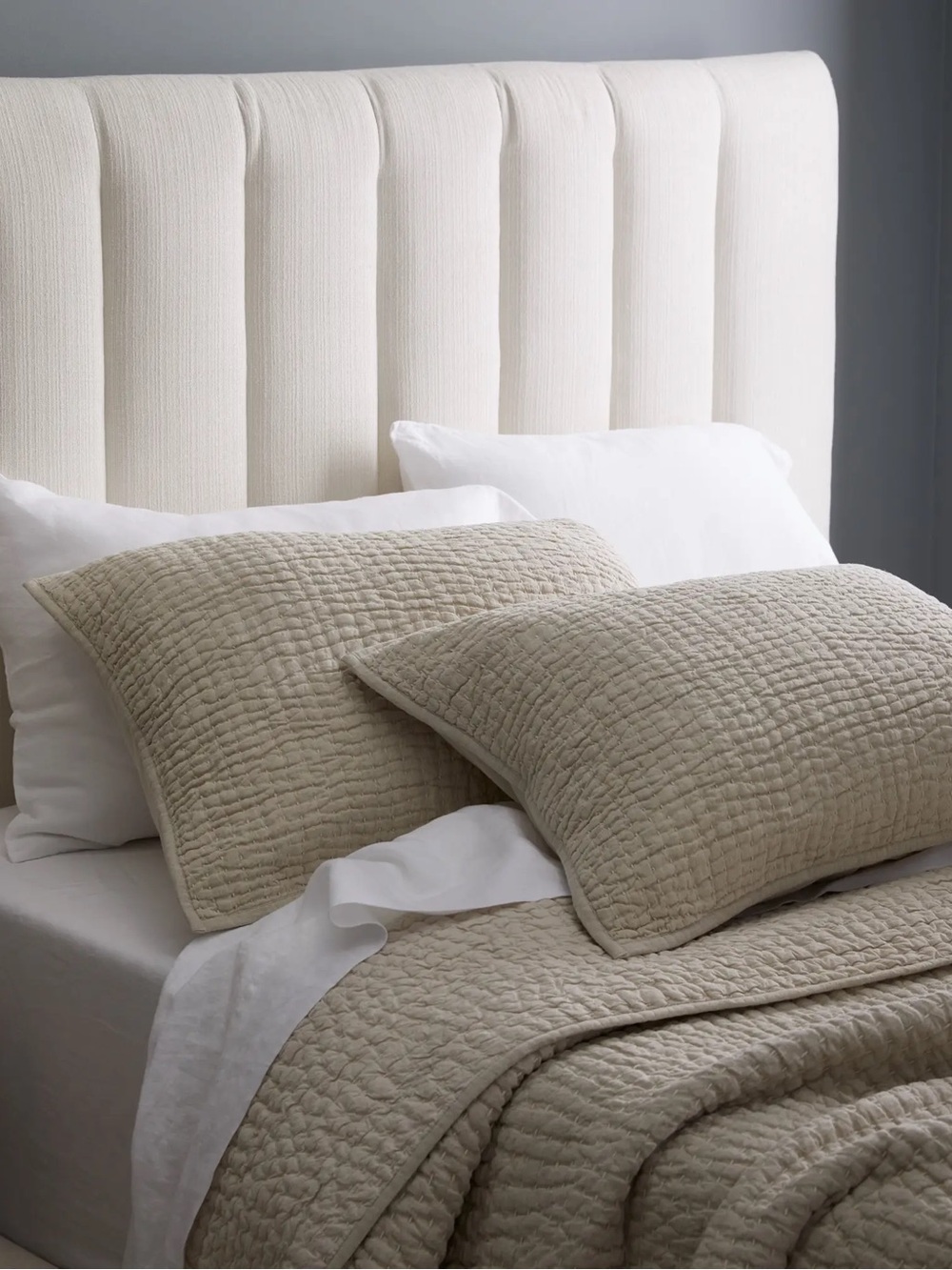 TWO Quince KING size European Linen Cotton Stitch Sham Set NATURAL Color $59